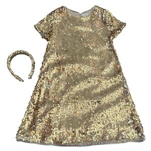 btween Shimmering Gold Sequin girls Christmas - party Dress 10 Years
